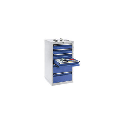 Drawer cupboard, HxWxD 900 x 500 x 500 mm, 4 x 100 mm high drawers, 2 x 200 mm drawers, body and drawers, grey.