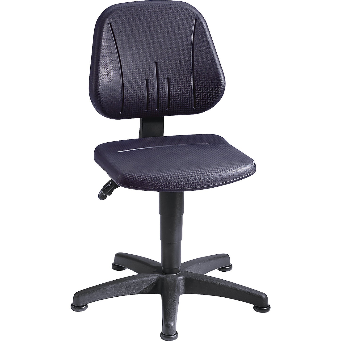 Industrial swivel chair, with gas lift height adjustment, PU foam, black, with floor glides.