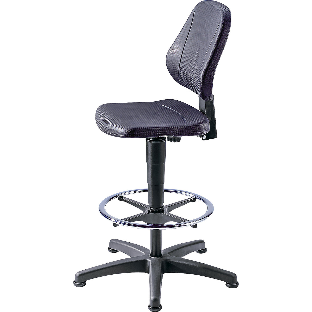 Unitec industrial swivel chair, with gas lift height adjustment, PU foam, black, with floor glides and foot ring.
