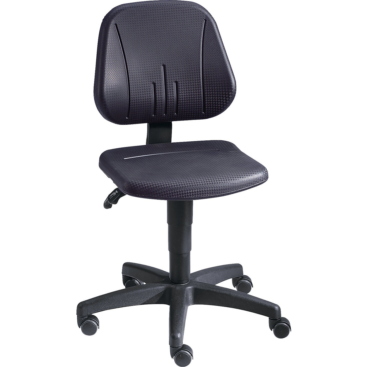 Unitec industrial swivel chair, with gas lift height adjustment, PU foam, black, with castors.