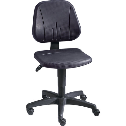 Unitec industrial swivel chair, with gas lift height adjustment, PU foam, black, with castors.