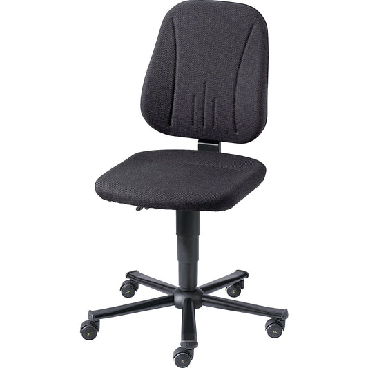 ESD industrial swivel chair, fabric cover, black, tubular steel five-star base, with castors.