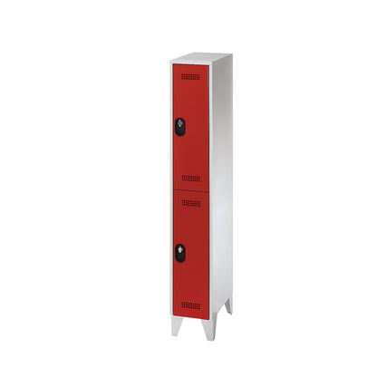 Köln double deck clothes locker, 1 compartment, light grey / flame red, 300 mm.
