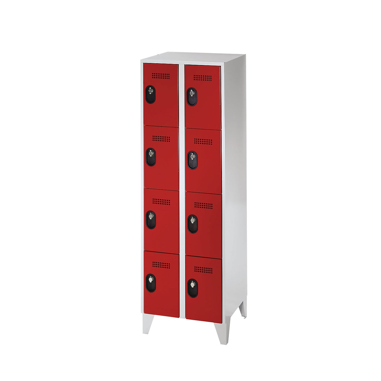 Köln 5-fold compartment locker, 2 compartments, light grey / flame red, 600 mm.