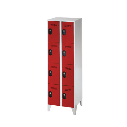 Köln 5-fold compartment locker, 2 compartments, light grey / flame red, 600 mm.