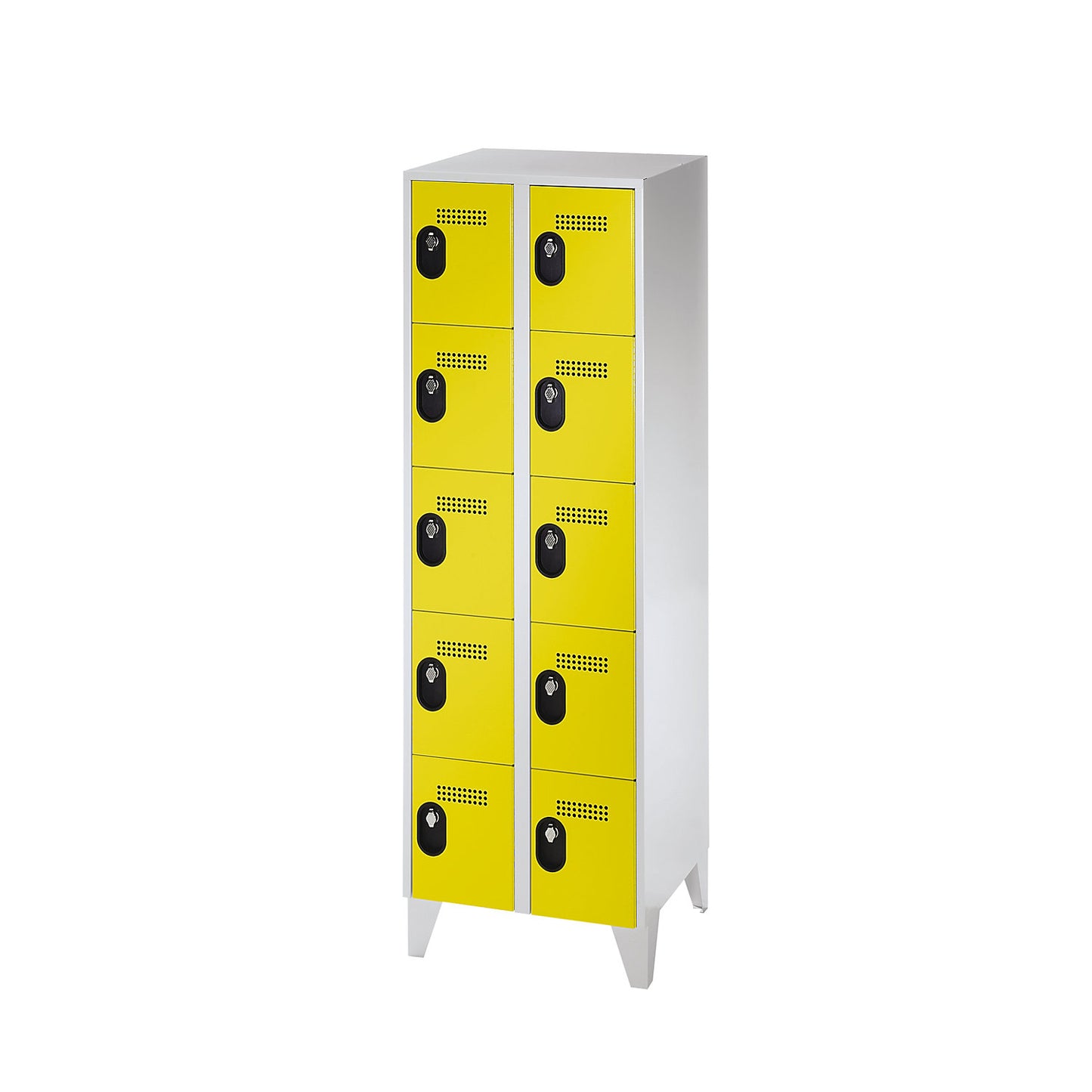 Köln 5-fold compartment locker, 2 compartments, light grey / zinc yellow, 600 mm.