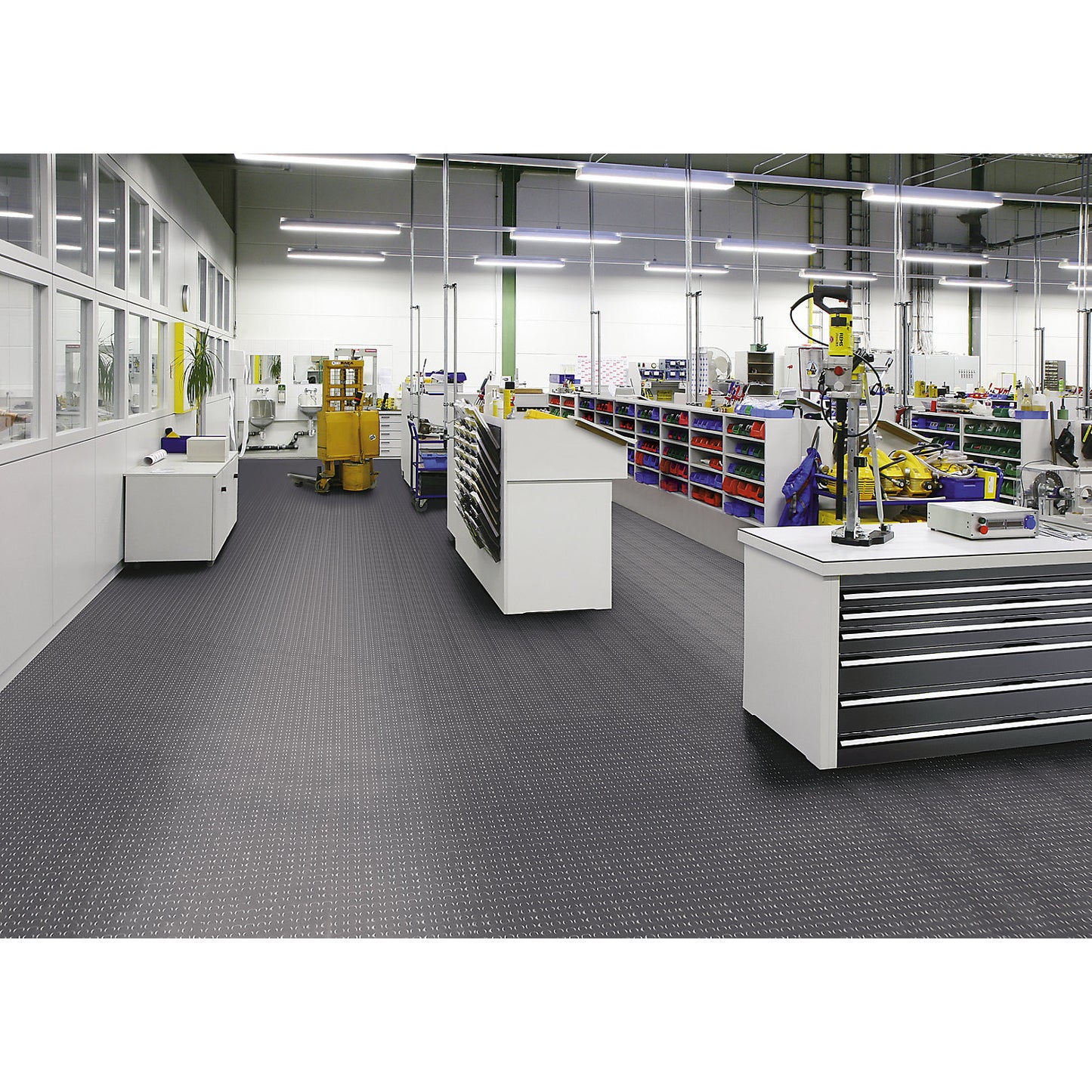 Tough-Lock PVC floor tiles, with studded surface, pack of 8, grey.