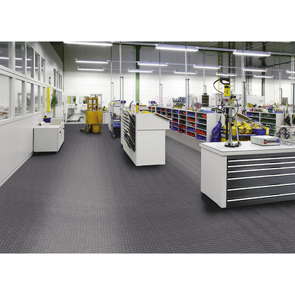 Tough-Lock PVC floor tiles, with studded surface, pack of 8, grey.