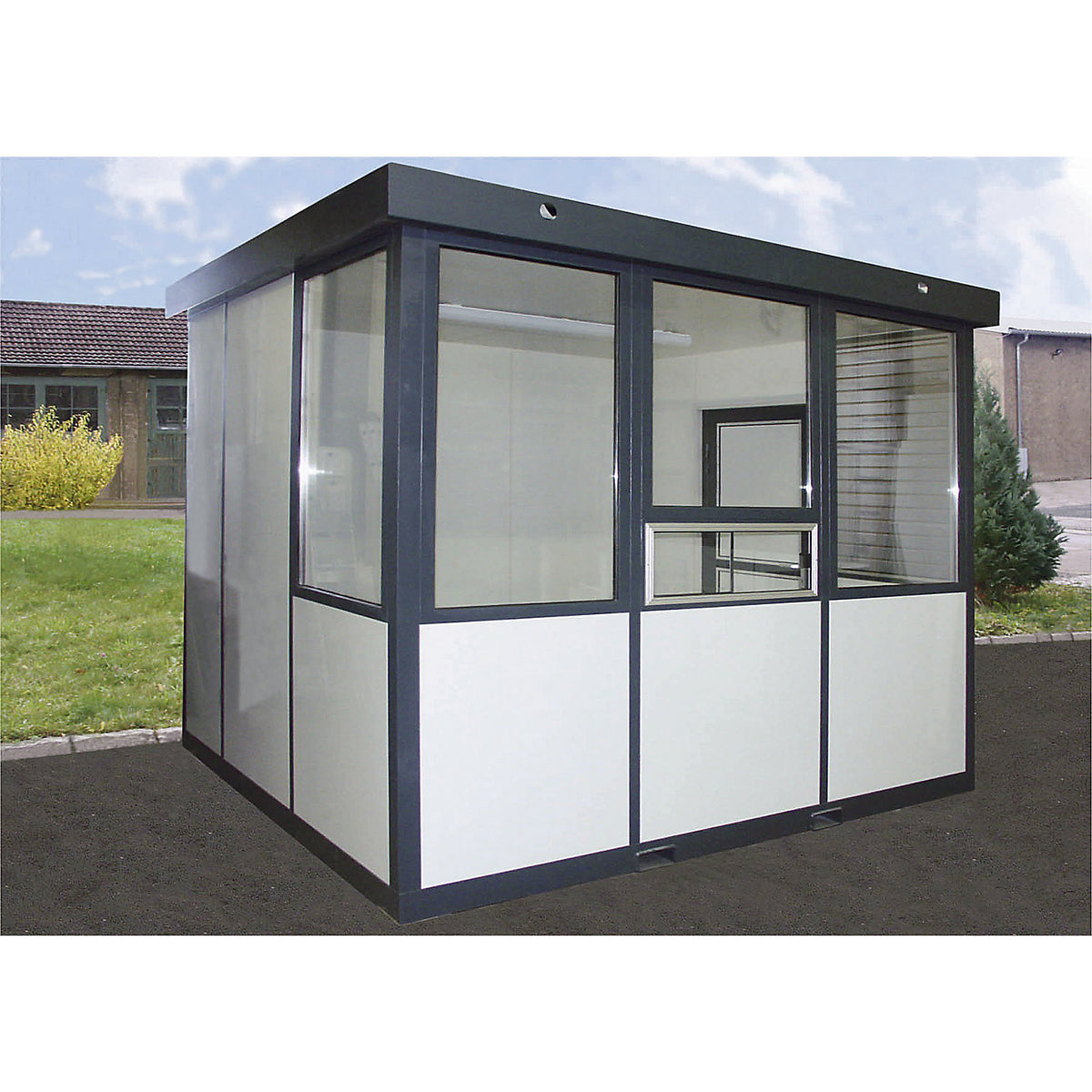 Window for multi-purpose building, wind-up sliding window, upwards, HxW 1400 x 1000 mm.