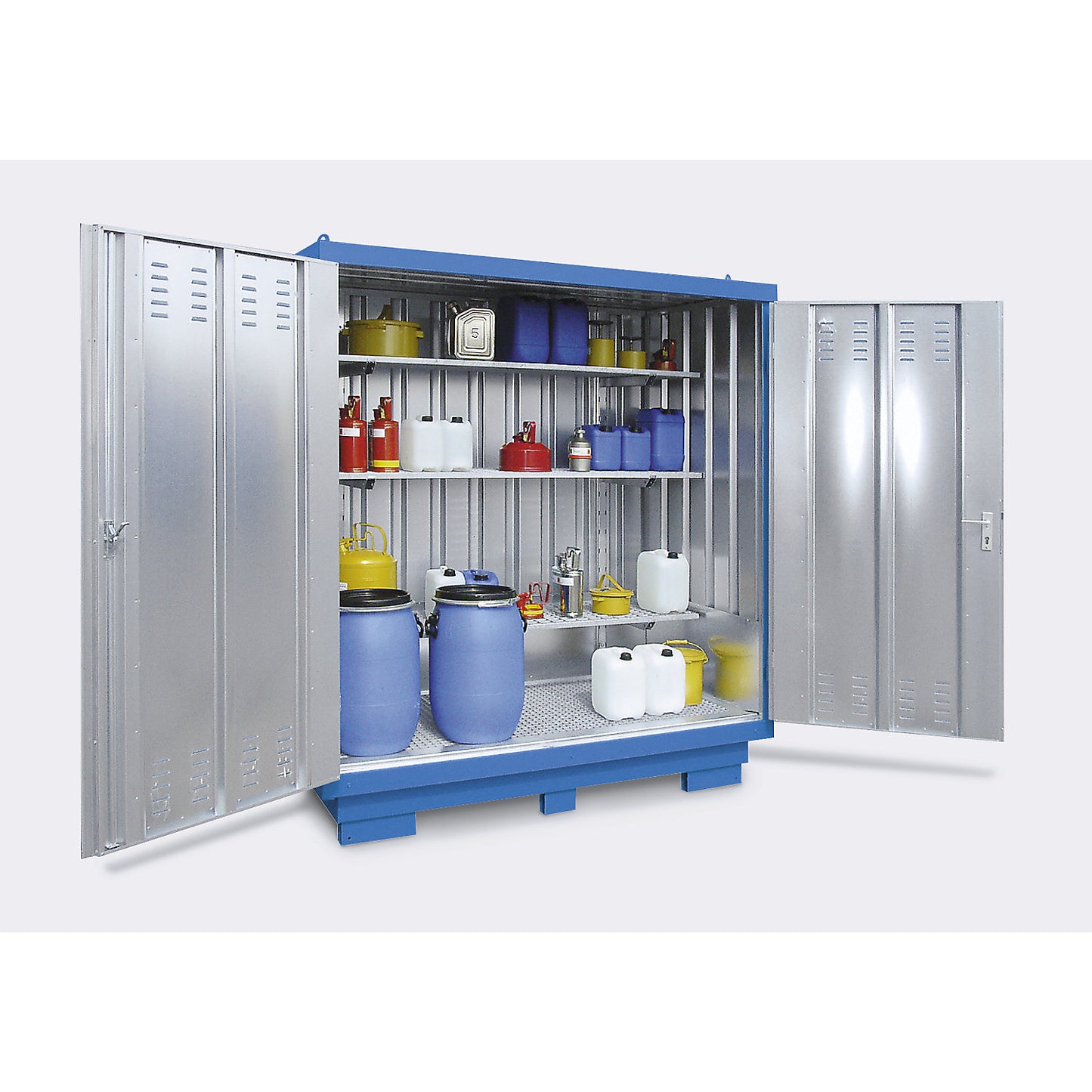 Hazardous goods storage container for water hazardous media, external HxWxD 2605 x 5075 x 6560 mm, zinc plated.