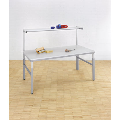 Workstation system, manual height adjustable from 650 - 1000 mm, standard table with shelf, WxD 1500 x 900 mm.