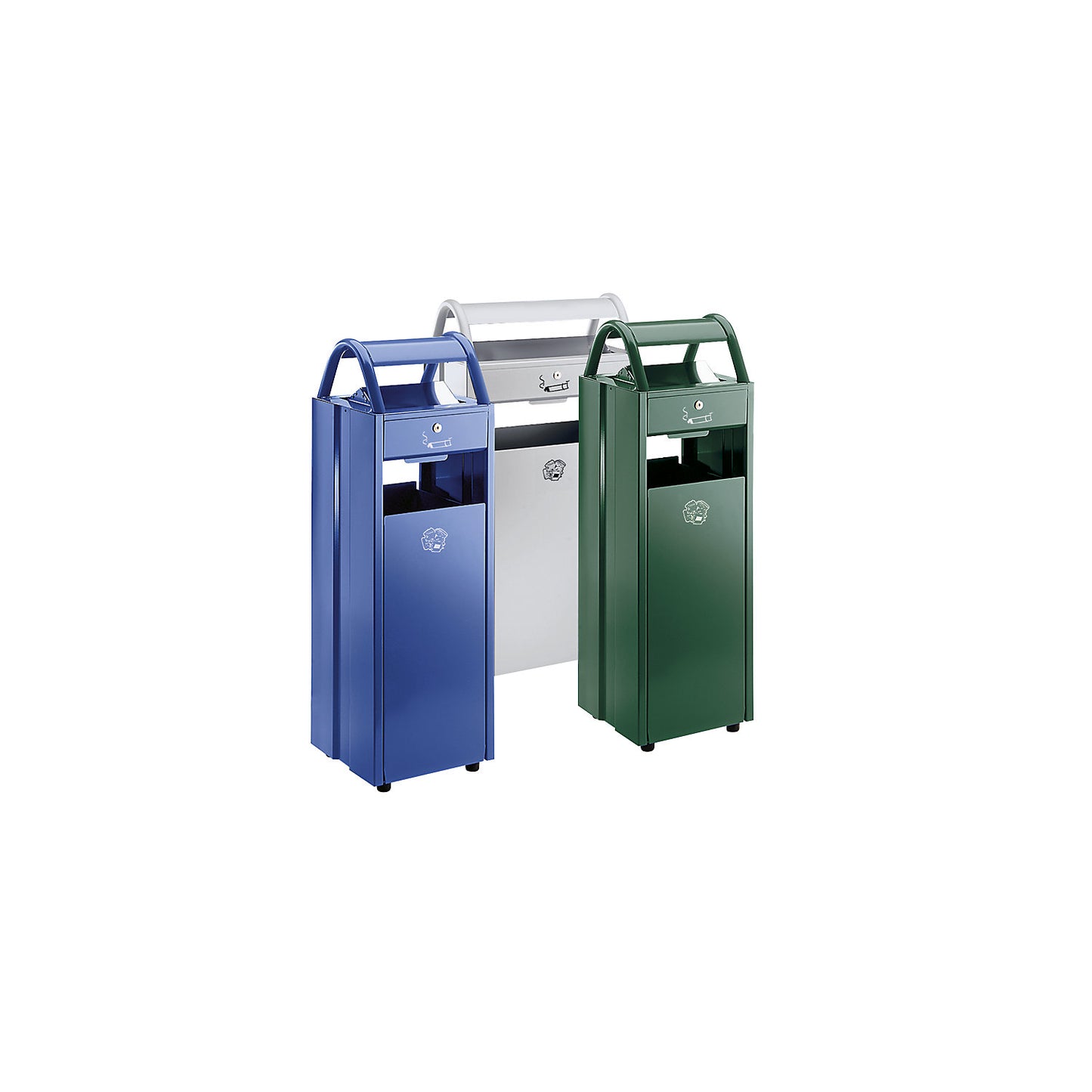 Waste collector with ashtray, capacity 35 l, WxHxD 300 x 960 x 250 mm, silver.