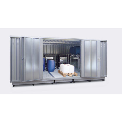 Hazardous goods storage container for water hazardous media, external HxWxD 2385 x 6075 x 2875 mm, zinc plated.
