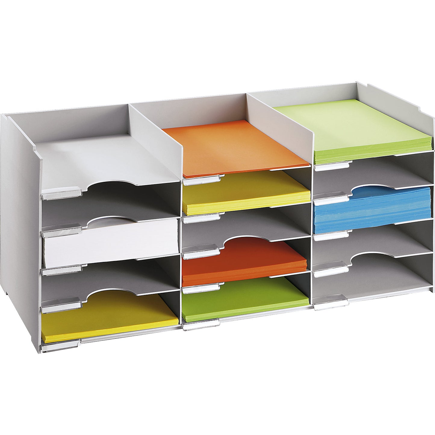 Sorting element, 15 compartments for A4, HxWxD 313 x 674 x 304 mm.