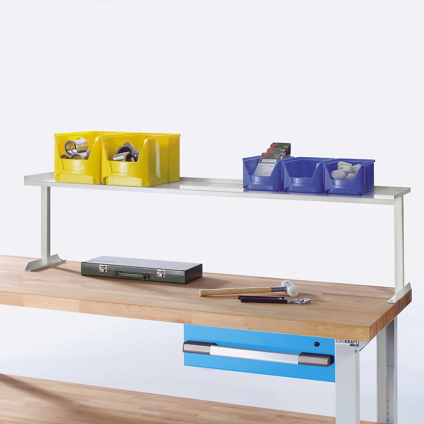 Storage shelf, made of metal, workbench width 1250 mm.