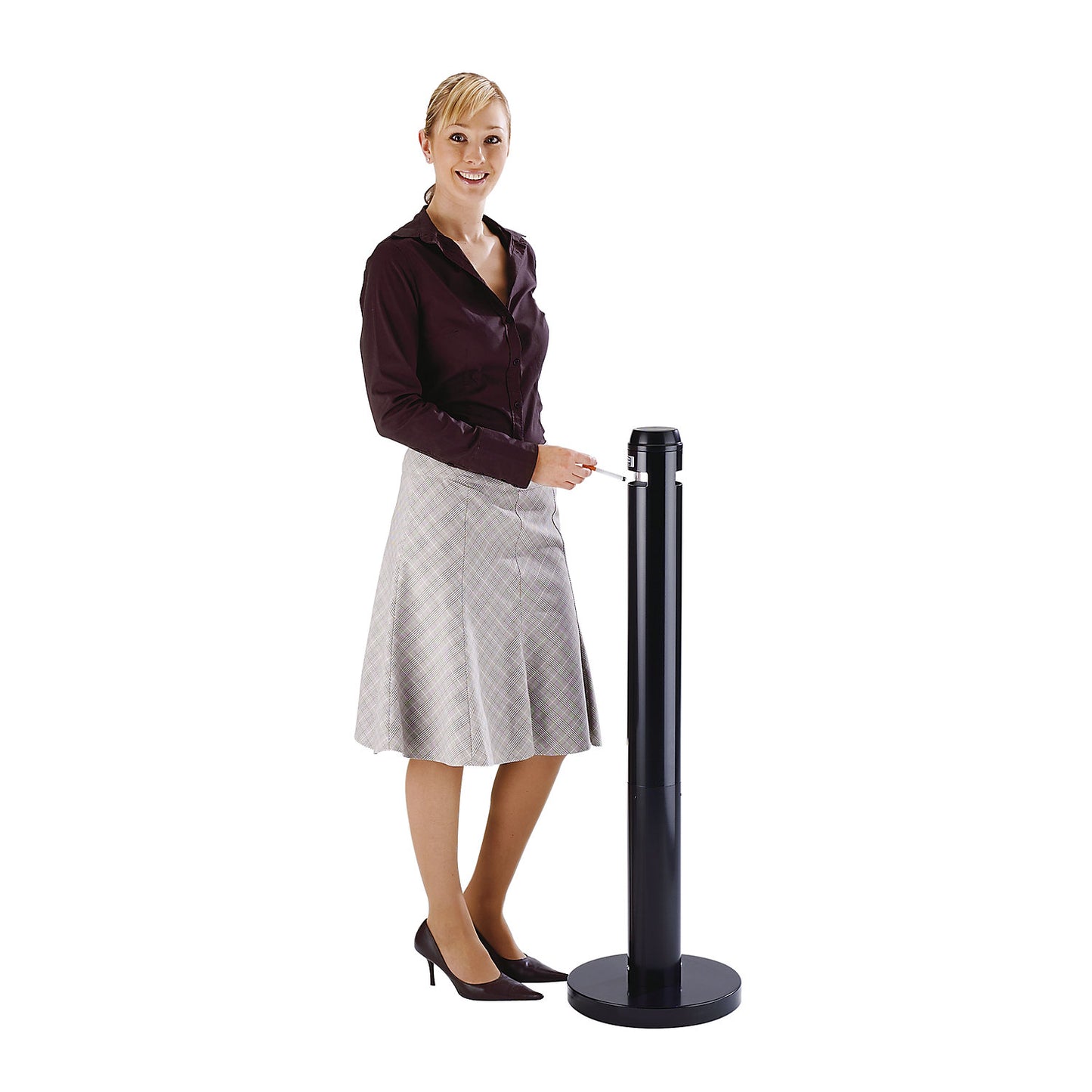 Pedestal style ashtray made of aluminium, capacity 4 l, black, height 1041 mm.