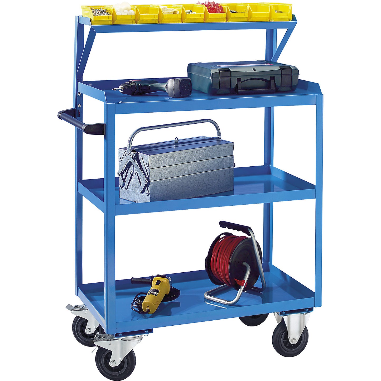 General purpose trolley, with 3 shelves and 1 extension, light blue RAL 5012.