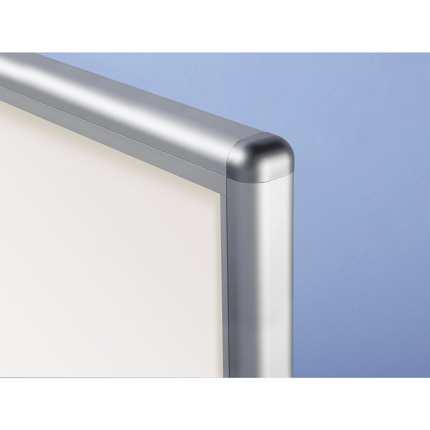 Display case, aluminium frame, sliding doors, 18 x A4, WxHxD 1330 x 970 x 50 mm, round frame corners.