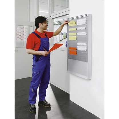 Document sorting board, 2 x 25 compartments for A4, vertical document orientation, aluminium silver.