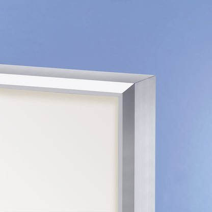 Display case, aluminium frame, double doors, capacity 8 x A4 sheets, HxWxD 670 x 910 x 50 mm, square frame corners.