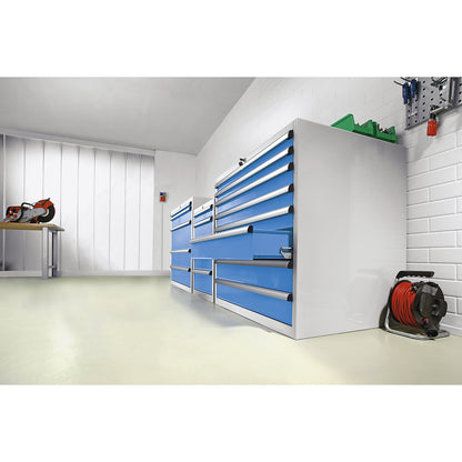 Drawer cupboard, height x width x depth 1200 x 1300 x 750 mm, 10 drawers, max. load 80 kg each.