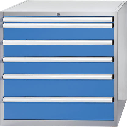 Drawer cupboard, height x width x depth 1000 x 1023 x 725 mm, drawers 1 x 50, 3 x 150, 2 x 200 mm.