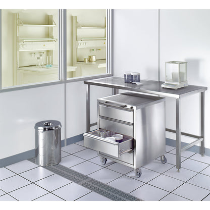 Cleanroom mobile cupboard, made of stainless steel, HxWxD 810 x 600 x 600 mm.