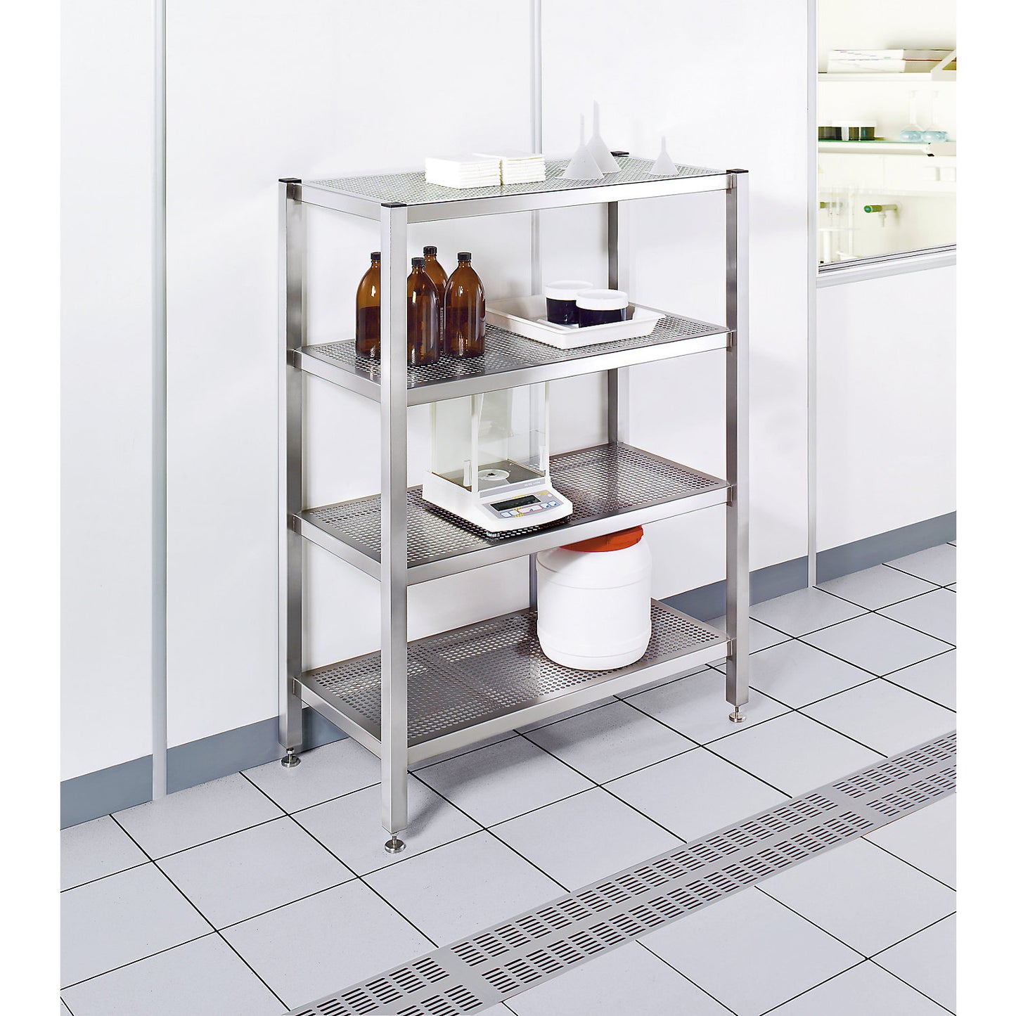 Cleanroom shelf unit, width 800 mm, HxD 900 x 400 mm.