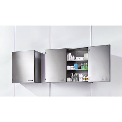 Cleanroom wall mounted cupboard made of stainless steel, 1 hinged door, width 500 mm.