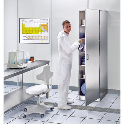 Cleanroom full height cupboard made of stainless steel, 2 hinged door, width 1000 mm.