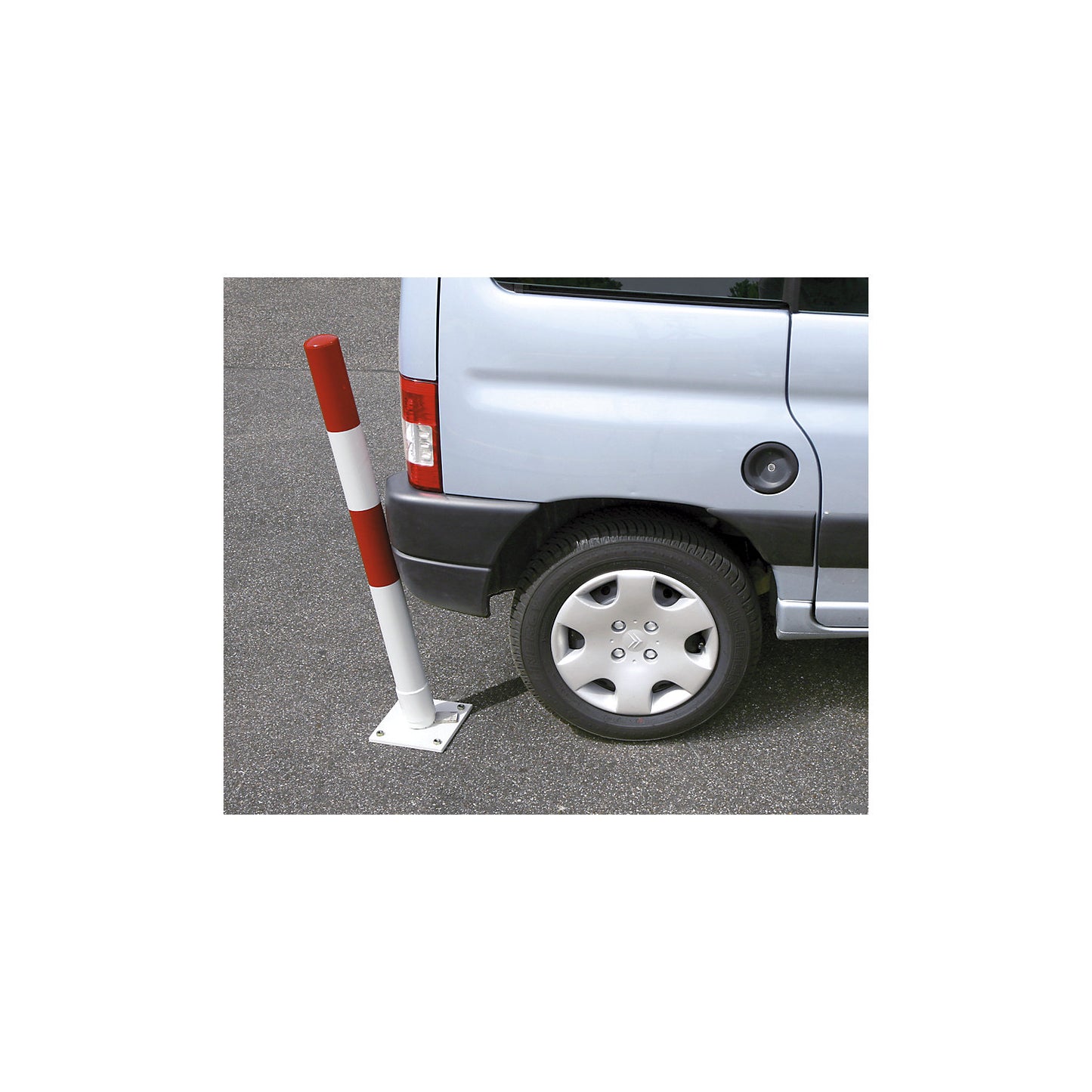 Barrier post made of steel tubing, flexible, Ø 76 mm, to bolt in place, black / yellow.