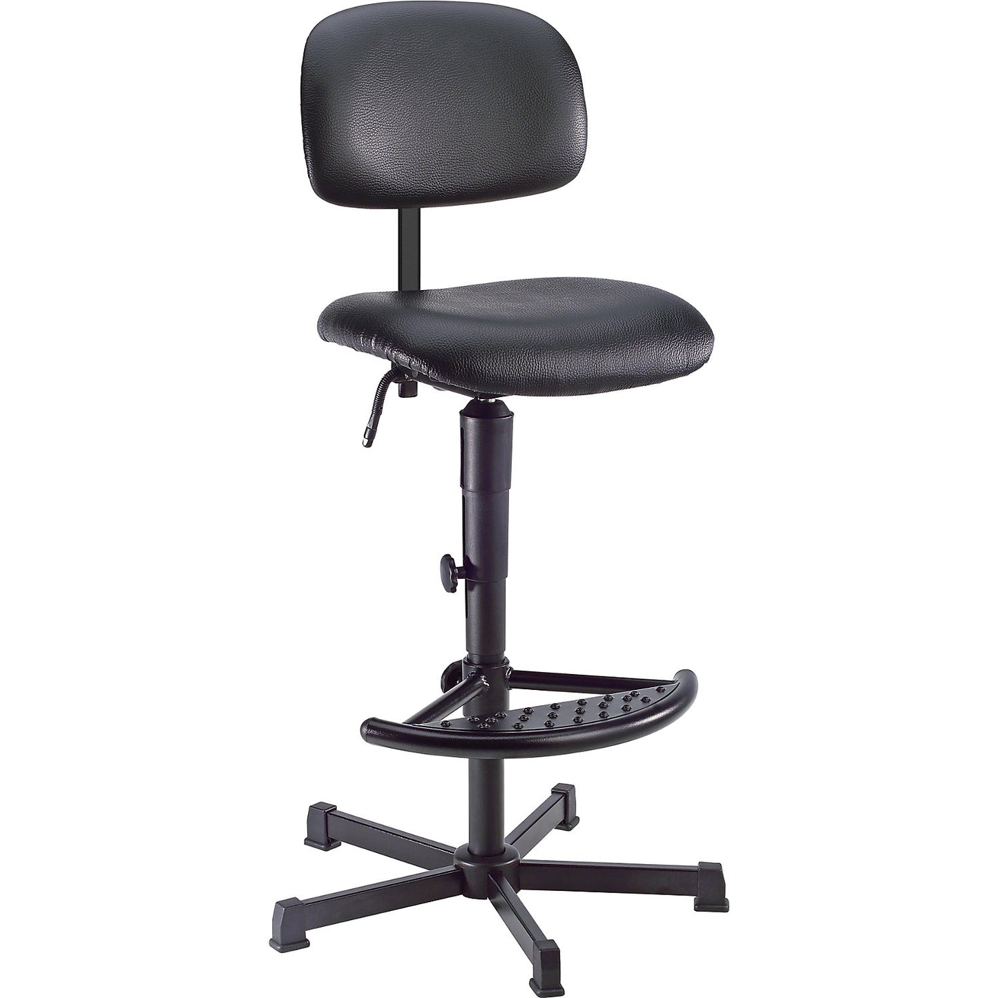 Industrial swivel chair, manual height adjustment, with floor glides and foot rest, vinyl.