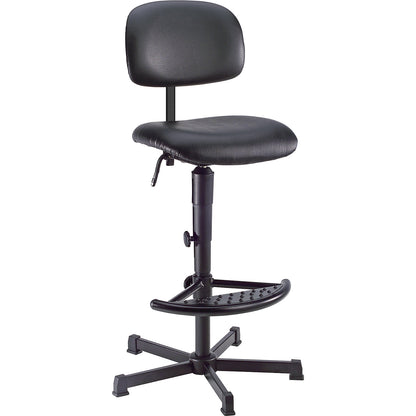 Industrial swivel chair, manual height adjustment, with floor glides and foot rest, vinyl.