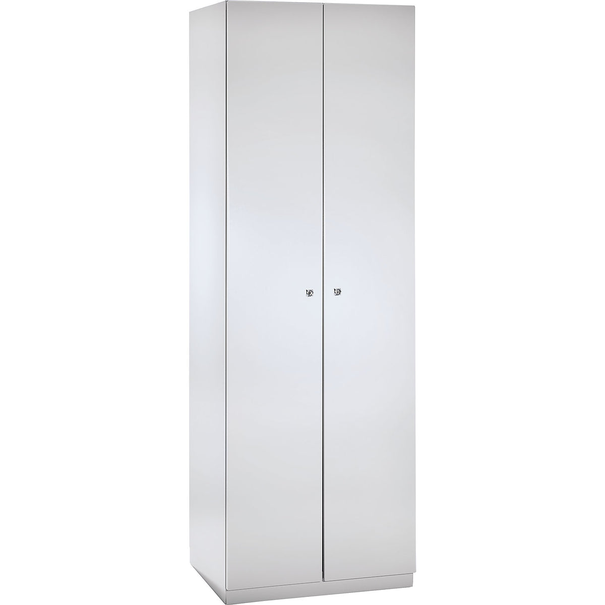 Frankfurt cleaning cupboard, 4 shelves, 1 clothes rail, W 600 mm, light grey doors.