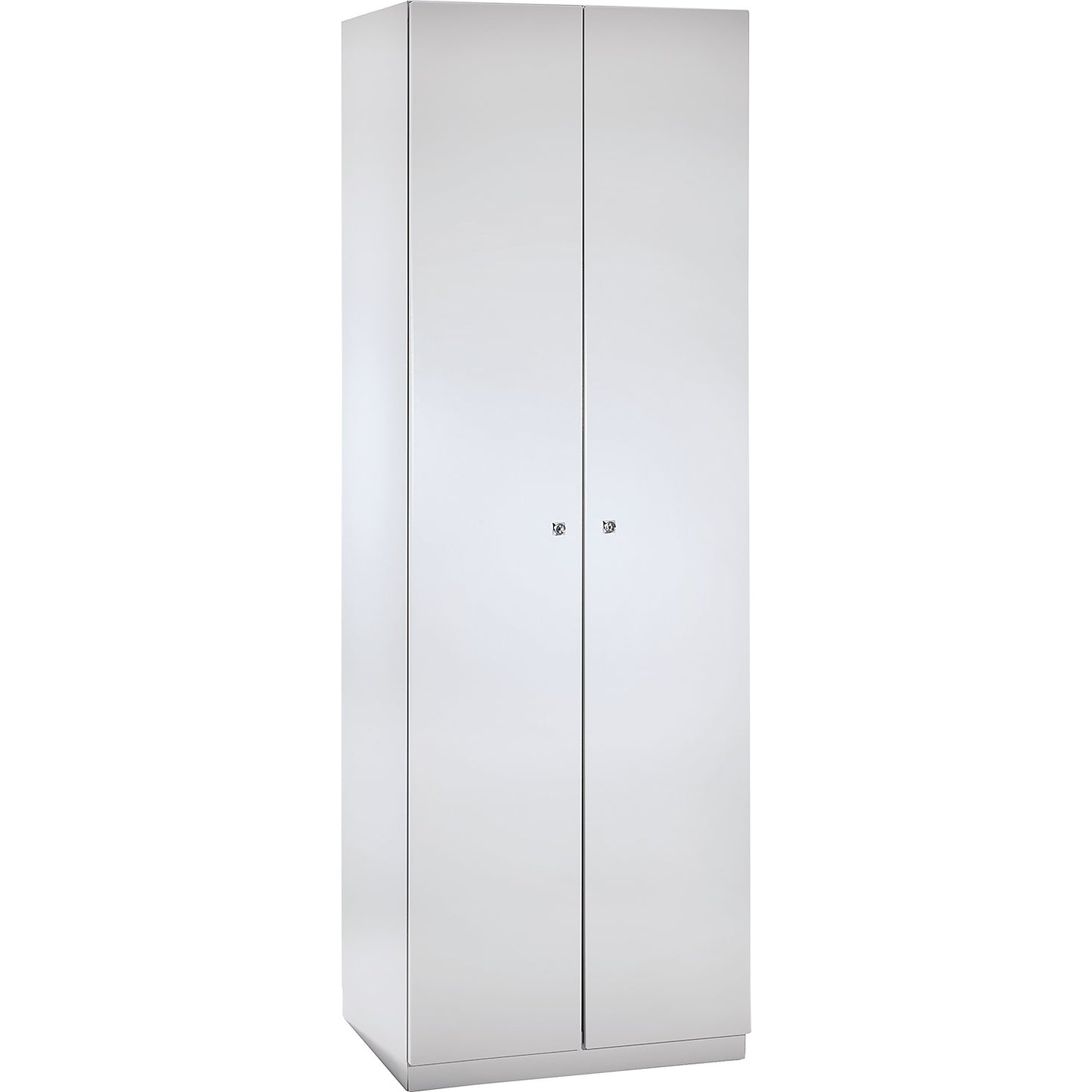 Frankfurt cleaning cupboard, 4 shelves, 1 clothes rail, W 600 mm, light grey doors.