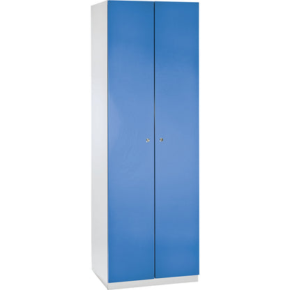 Frankfurt cleaning cupboard, 4 shelves, 5 tool holders, W 600 mm, light blue doors.