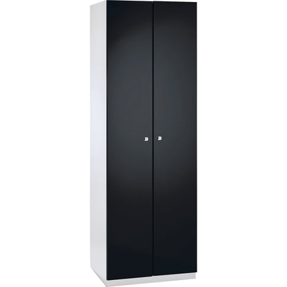 Frankfurt cleaning cupboard, 4 shelves, 5 tool holders, W 600 mm, jet black doors.