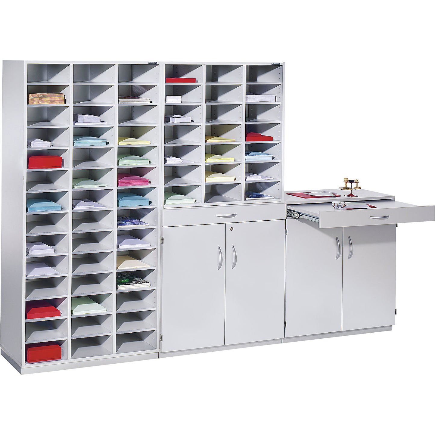 Sorting station, HxWxD 1864 x 913 x 440 mm, 21 x A4 compartments, light grey RAL 7035.