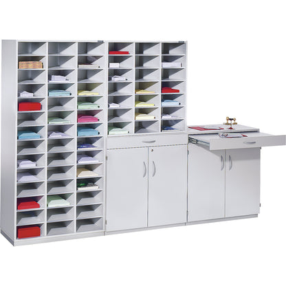 Equipment cupboard with sorting table, HxWxD 942 x 913 x 440 mm, lockable, light grey RAL 7035.