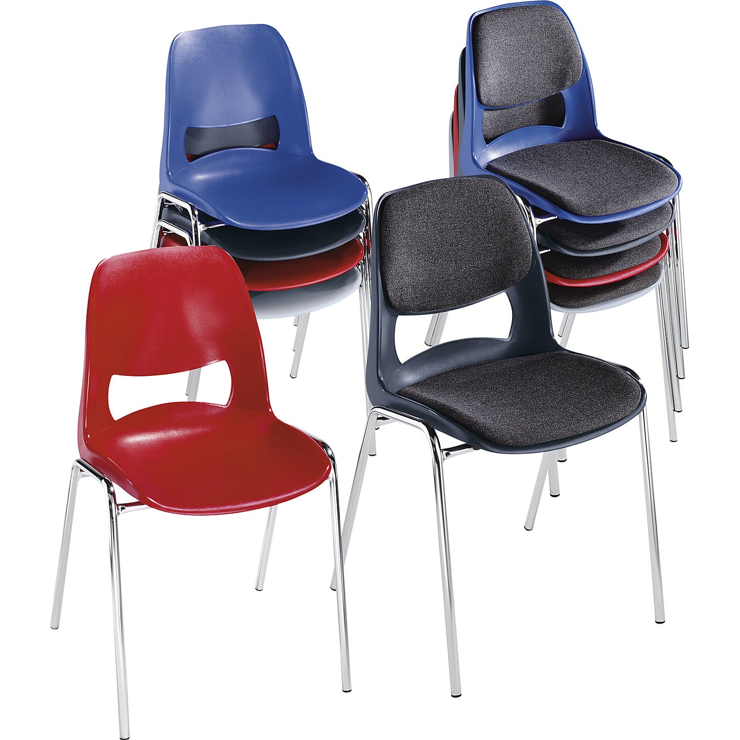 Stacking chair made of polypropylene, with grey upholstery, charcoal, pack of 2.