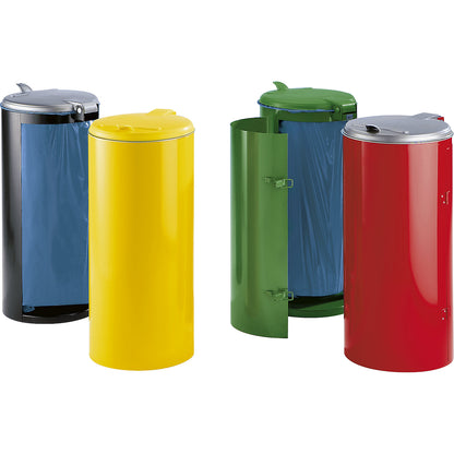 Sheet steel waste collector, for capacity 120 l, with single door, yellow with yellow plastic lid.