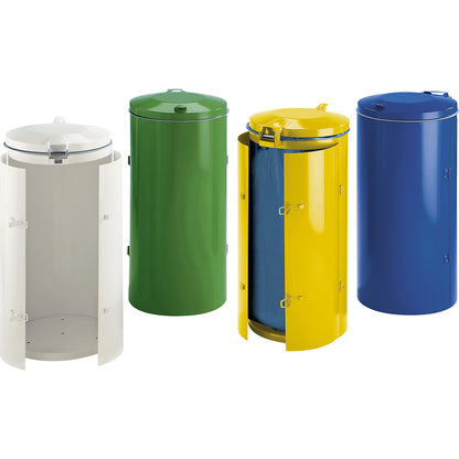 Sheet steel waste collector, for capacity 120 l, with double doors, white with metal lid.