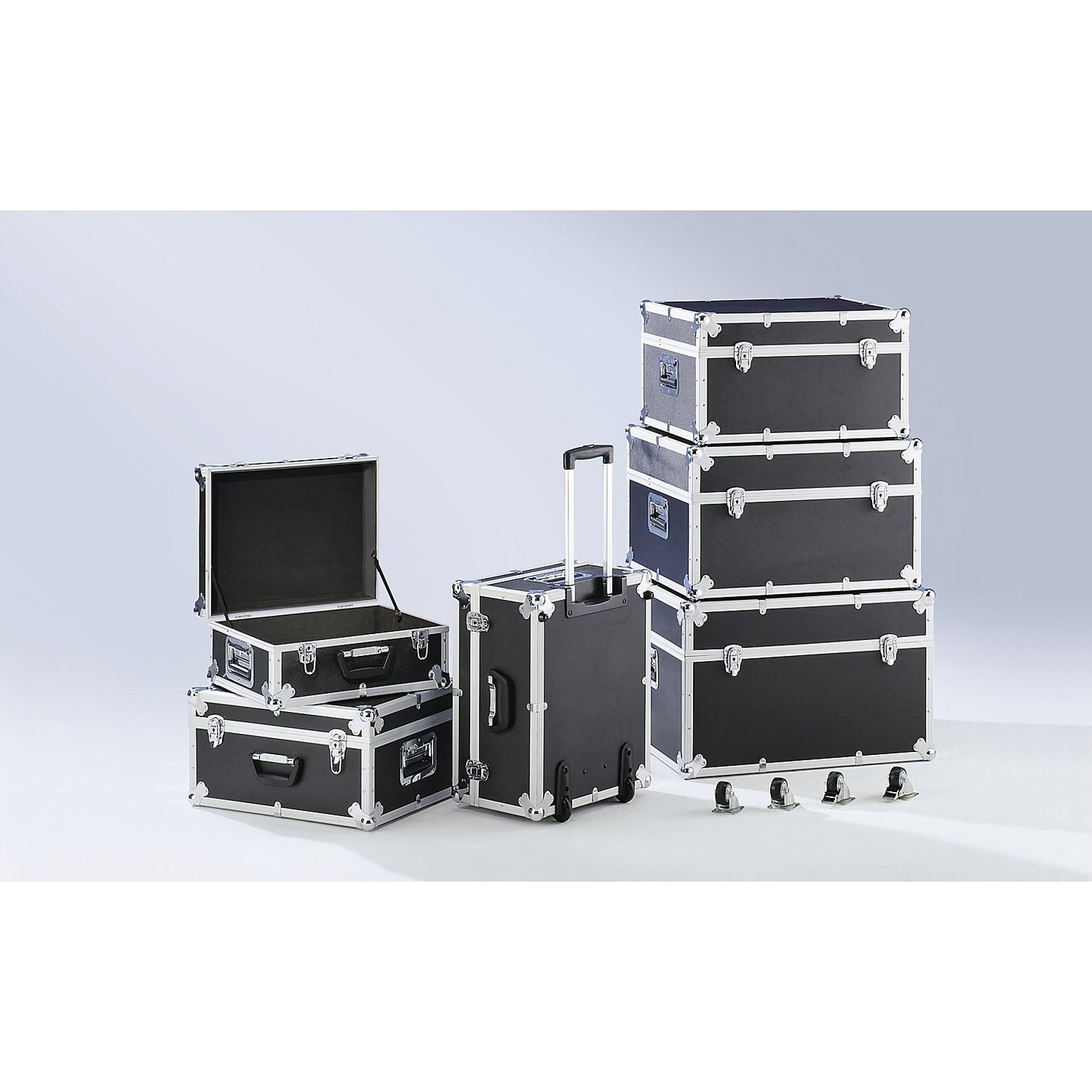 Transport box, upholstered, aluminium frame with plywood panels, external LxWxH 600 x 500 x 360 mm.