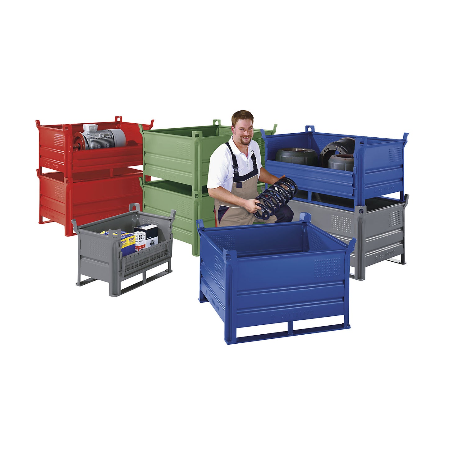 Stacking container with runners, LxW 1200 x 800 mm, max. load 2000 kg, blue, 1+ items.