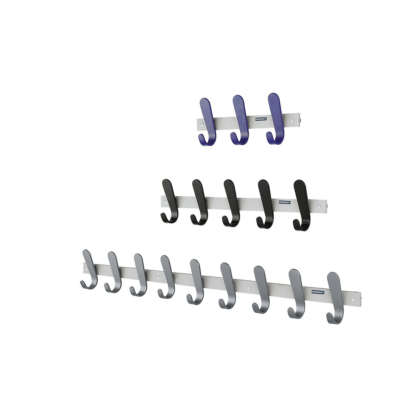 Coat rail, 1 coat hook, HxWxD 130 x 120 x 60 mm, pack of 2, hook colour blue.