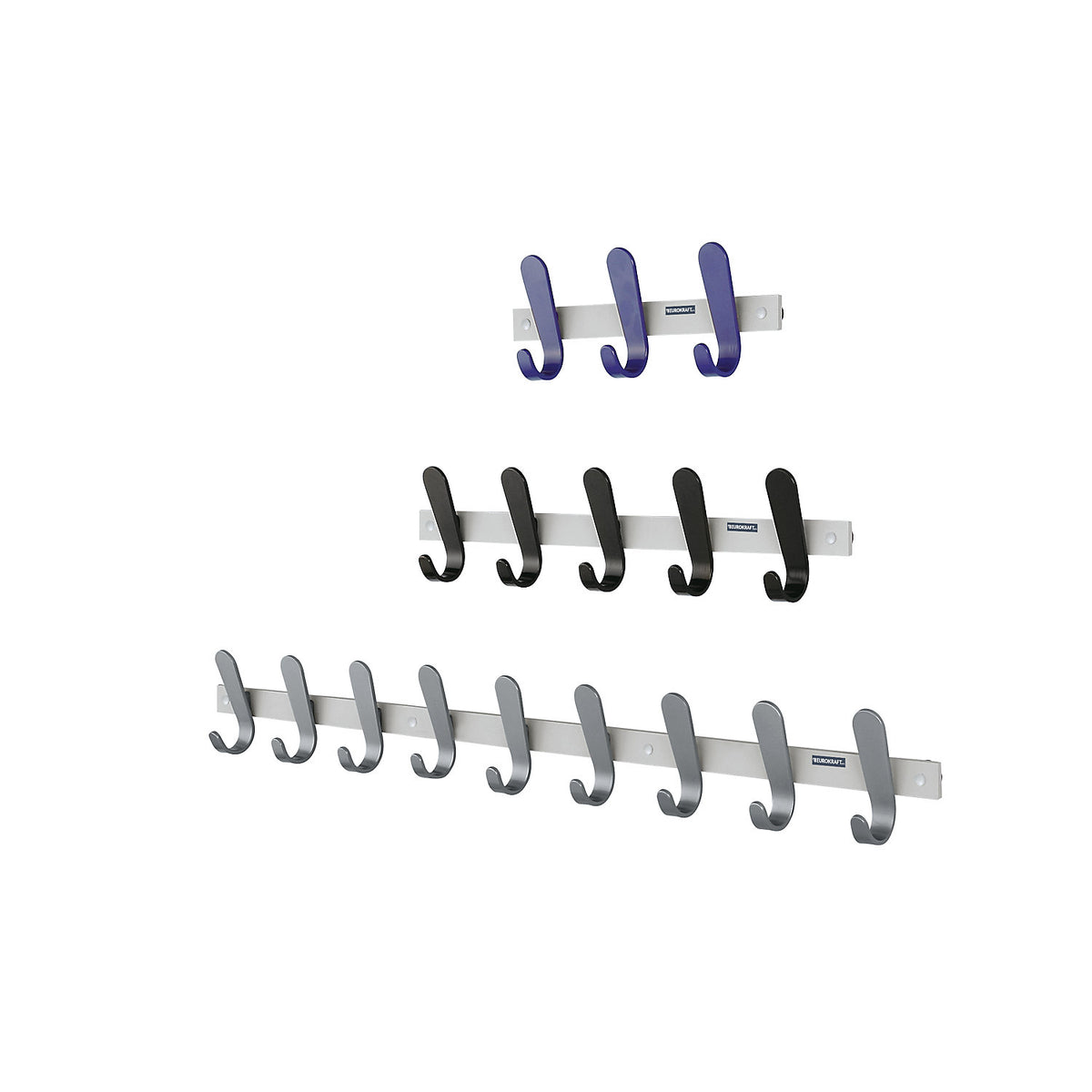 Coat rail, 5 coat hooks, HxWxD 130 x 600 x 60 mm, pack of 2, hook colour silver.