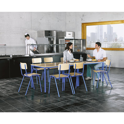 Multi-purpose seating unit, 1 table, 4 chairs, tabletop in light grey, grey brown frame.
