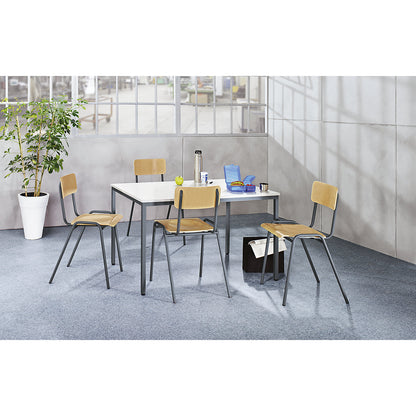 Multi-purpose seating unit, 1 table, 4 chairs, tabletop in beech finish, gentian blue frame.