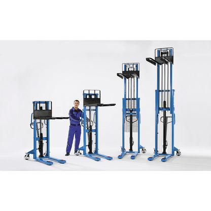 High lift stacker, lifting range 90 - 1200 mm, max. load 1000 kg, overall height 1730 mm.