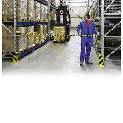 Tape barrier in a plastic housing, magnet mounted, red / white, belt length 3500 mm.